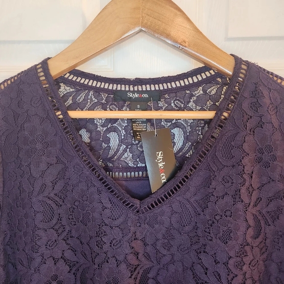 Style & Co Elegant Purple Lace Top SZ: S Cotton Nylon Blend NWT! - Picture 4 of 16